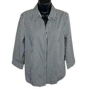 M NWT Laura Scott Black & White Gingham Button Down Shirt Medium 8 10 Checkered